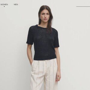 NWT - Massimo Dutti Linen Blend Knit Sweater with Short Sleeves - Size XS - Navy